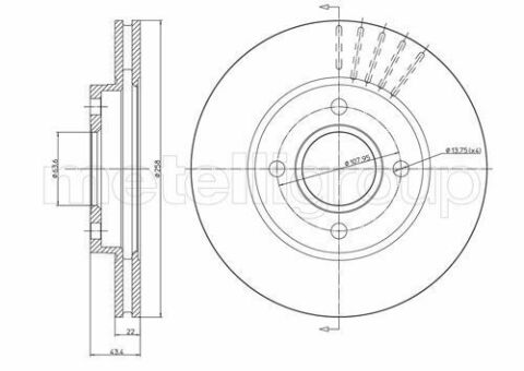 Диск гальмівний (передній) Ford Fiesta 00-08/Focus 98-04/Fusion 02-12 (258x22) (з покр.) (вент.)