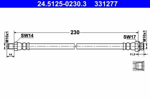 Шланг гальмівний (задній) BMW 3 (E90/F30/F80)/X1 (E84) 04-19 (L=230mm)