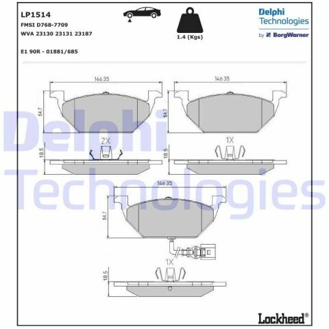 Колодки гальмівні (передні) Audi A3/Skoda Octavia 96-13/Fabia 99-/VW Caddy/Golf 96-15 (+датчик)