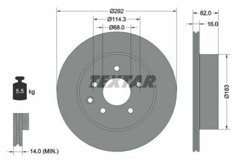 Диск тормозной (задний) Nissan Leaf 10-/Juke 14-/Qashqai 10-/X-Trail 01-13 (292x16) PRO