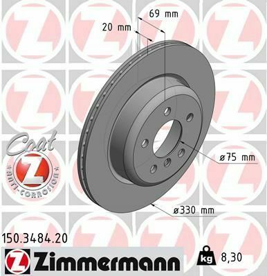 Диск тормозной (задний) BMW 5 (F10/F11) 09-17 (330x20) (с покрытием) (вентилированный)