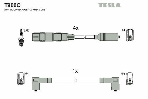 Кабель запалюванняб к-кт TESLA VW Golf 94-02 1,6