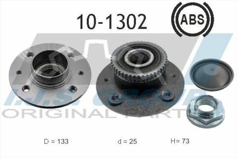 Подшипник ступицы задней Renault Kangoo 97- (d=132,7) 4 отв. (+ABS)(к-кт)