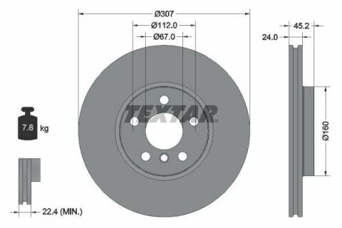 Диск тормозной (передний) BMW 2 (F44-46)/X1 (F48) 13-(307x24) PRO+