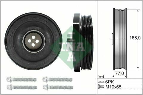 Шкив коленвала BMW 1 (E81)/3 (E90)/X1 (E84)/5 (E60)/X3 (E83/F25) 2.0D 04- (6PK) (+болты), N47/M47