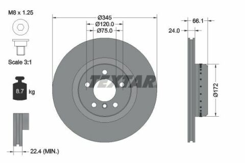 Диск тормозной (задний) BMW 1 (F20/F21)/3 (F30/F31)/4 (F32/F36) 11- (345x24) B37/N13/N47/N55 PRO+