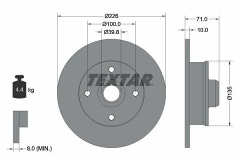 Диск тормозной (задний) VW Golf/Passat 83-02 (226x10) PRO