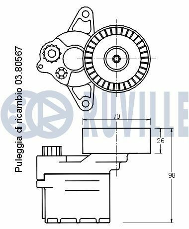 RUVILLE DB Натяжитель V-клин. ремня (с роликом) OM611/612 Vito, Sprinter