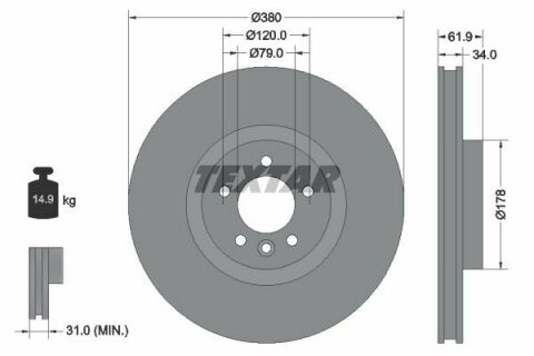 Диск тормозной (передний) Land Rover Range Rover 09- (380x34) PRO+