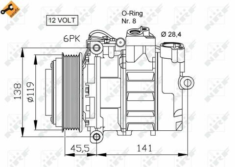 Компрессор кондиционера MB Sprinter CDI-06 (d=119mm)