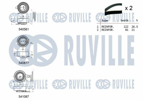 RUVILLE К-кт. ГРМ. (2шт ГРМ + 3шт ролики + кріплення) VW LT, T4 2.5 TDI