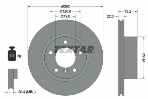 Диск гальмівний (передній) BMW 1 (E81/E87)/ 3 (E90) 1.6-2.0/1.8d 04-11 (292х22) PRO+