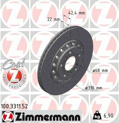 Диск тормозной (задний) Audi A8/VW Phaeton 03-16 (310x22) (с покрытием) (с отверстиями) (вент.)