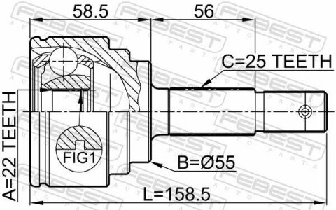 ШРКШ (ШРУС) зовнішній 22x55x25 NISSAN ALMERA Mk II (N16) 1.5 02-06