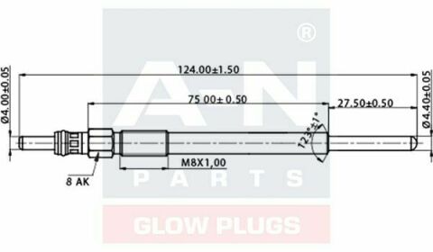 Свеча накаливания (двойная спираль) 11V L=124mm Berlingo,Jumpy,Peugeot Expert,Partner 1,6HDi 06- CITROEN