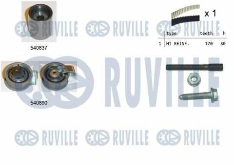 RUVILLE К-кт. ГРМ  (тефл рем.+2шт.ролика+крепление)  1,9TDI: AUDI A3/4/6 VW 1,4 T5 SEAT SKODA FORD Galaxy