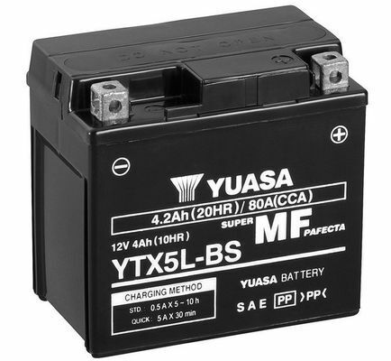 МОТО Yuasa 12V 4Ah MF VRLA Battery AGM YTX5L-BS(сухозаряженный)