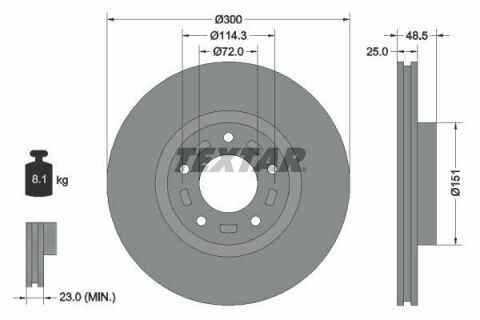 Диск тормозной (передний) Mazda 3 03-14/Mazda 5 05- (300x25) PRO