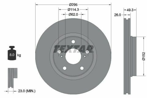 Диск тормозной (передний) Toyota Auris 06-15/Avensis 08-18 (295x26) PRO