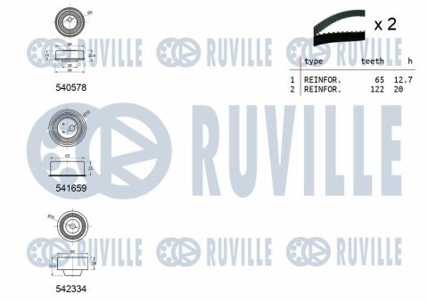 RUVILLE MITSUBISHI К-т ГРМ (2 ремені+3 ролики) Grandis 2.4