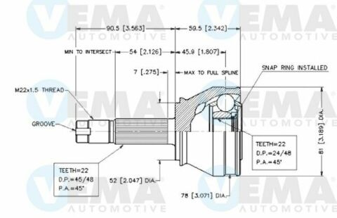 ШРУС внешний комплект FIAT Fiorino 88-00, Palio 96-20