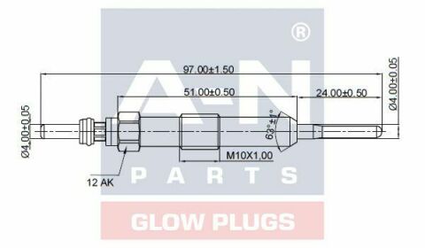 Свічка розжарювання (подвійна спіраль) 4.4V Kangoo,Megane 1,5dCi 09-,Dacis Logan 1,5dCi 10-,Nissan RENAULT