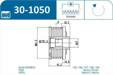 Шків генератора Fiat Doblo 1.9 JTD 01-