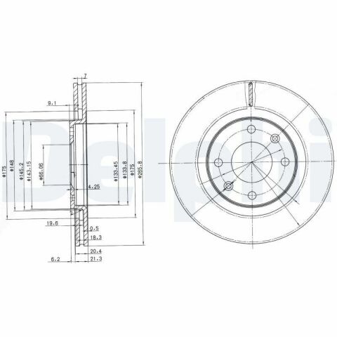 DELPHI CITROEN Диск гальм.перед.Berlingo 96-, BX, Xantia, Xsara, ZX, Peugeot 206,405, Partner