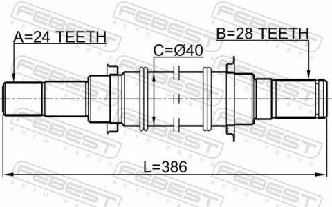 Піввісь права 24x386x28 MAZDA 3 BK 03-11