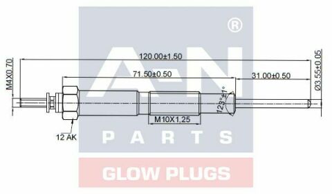 Свеча накаливания (двойная спираль) 11V L=119mm 323/626/5/6 2.0DI MAZDA