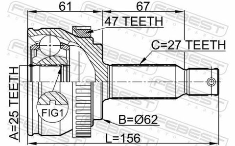 ШРКШ (ШРУС) зовнішній 25x62x27 HYUNDAI SONATA V 09-