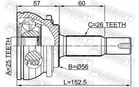 Шрус наружный 25x56x26 TOYOTA PRIUS 1.8 Hybrid 08-