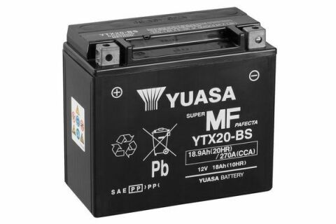 МОТО Yuasa 12V 18,9Ah  MF VRLA Battery  YTX20-BS(сухозаряжений)