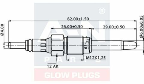 Свеча накаливания (двойная спираль) 12V Bravo,Marea,Punto,Alfa Romeo 145/146/147,156,Lancia 1.9/2.4JTD 97- FIAT