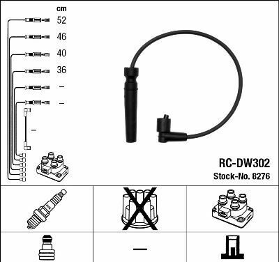 Комплект ізольованих проводів для свічок запалювання rc-dw302