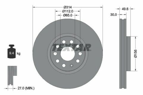 Диск тормозной (передний) VW Sharan 10-/Skoda Kodiaq/Tiguan 16- (314x30) PRO+