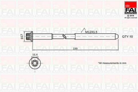 FAI BMW К-кт болтів ГБЦ М12*1,5 мм E81, E87, 120d xDrive, TOYOTA, MINI