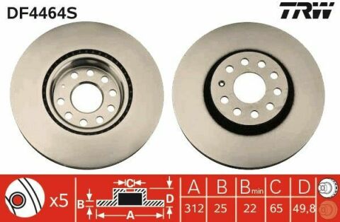 Гальмівний диск перед. Caddy III/IV/Golf/Jetta/Passat/Octavia 05- (312x25)