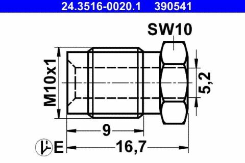 Соединитель трубки тормозной (M10x1/10x16.7/d=5.2)