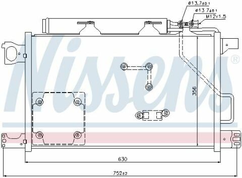 Радіатор кондиціонера (конденсатор) з осушувачем W203 CDI 200-270 04- (630x356x16) MERCEDES