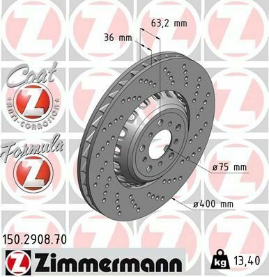 Диск тормозной (передний) BMW 5 (F10)/6 (F12/F13) 10- (400x36) (R) (с покрытием) (с отверстиями) (вент)