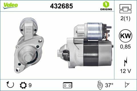 Стартер Renault Clio/Kangoo/Laguna/Megane 1.9D 96-/Dacia Logan/Sandero 1.2 06- (0.85kw) (z=9)