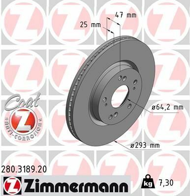 Диск тормозной (передний) Honda Civic IX R16 (293x25) (с покрытием) (вент)