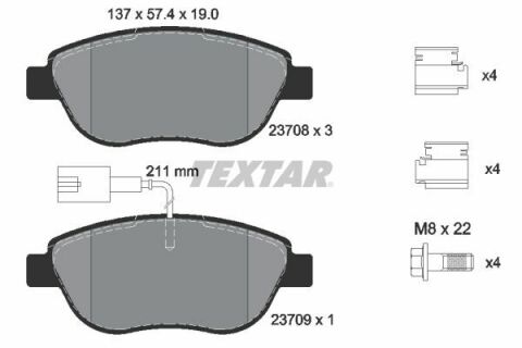 Колодки тормозные (передние) Fiat Doblo 01-/Opel Combo 1.3-2.0CDTI 12- (Bosch) Q+/(с датчиком)