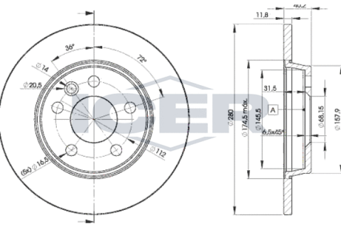 Диск тормозной (задний) VW T4 91-03 (280x12) (с покрытием) (полный)