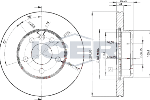 Диск тормозной (передний) VW T4 90-03 (R15) (280x24) (с покрытием) (вентилированный)