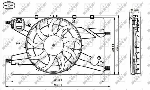 Вентилятор радіатора Opel Astra J/Zafira C 1.6-2.0D 11- (з дифузором)