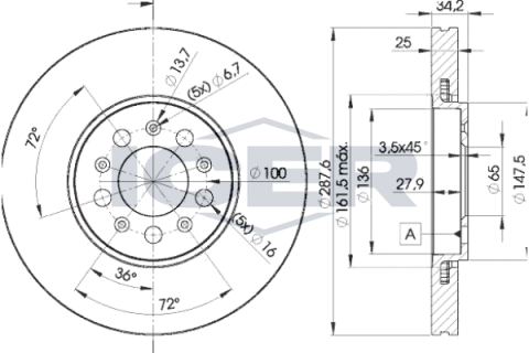 Диск гальмівний (передній) Skoda Fabia/Octavia 96-14/Roomster 06-15/VW Golf (287.6x25)(з покр.)(вент)