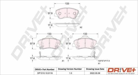 DP1010.10.0119 Drive+ - Гальмівні колодки до дисків