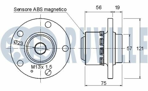 Ступица колеса передні (с Підшипником і датчиком abs) polo 1,2 01-04 skoda fabia 1,0 99-03 seat ibiza 1,2 12v 02-03